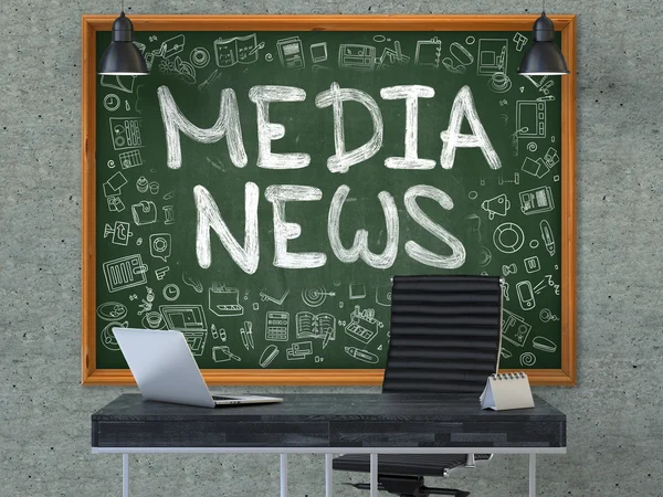 Media News on Chalkboard with Doodle Icons. — Stock Photo, Image