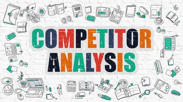 Multicolor Competitor Analysis on White Brickwall. Doodle Style. — Stock Photo, Image