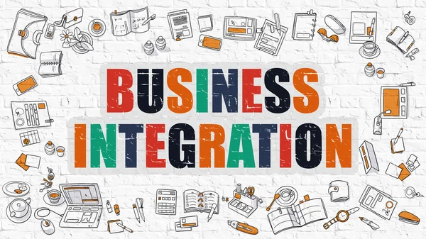 Business Integration on White Brick Wall. — Stok fotoğraf