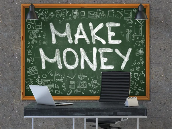 Μαυροπίνακας στον τοίχο του γραφείου με την έννοια του χρήματος. — Φωτογραφία Αρχείου