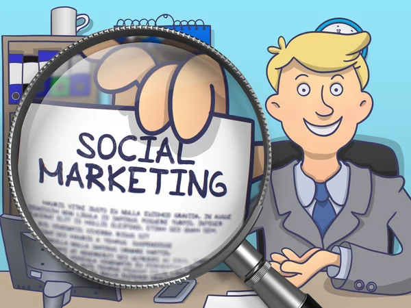 Marketing Social a través de Lupa. Estilo Doodle . — Foto de Stock