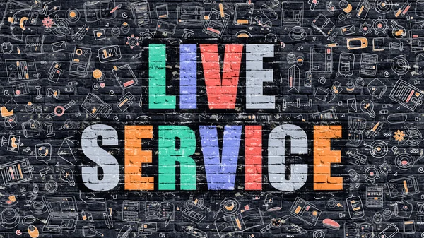 Live Service on Dark Brick Wall. — Stok fotoğraf