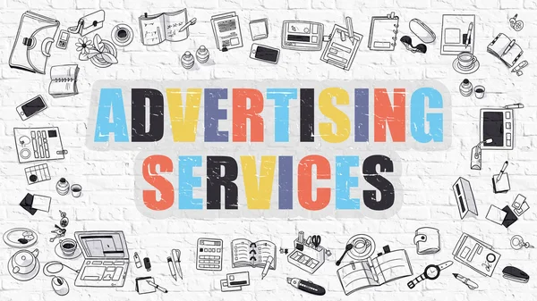 Advertising Services on White Brick Wall. — Stock Photo, Image