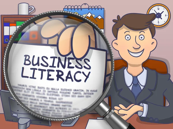 Business Literacy through Magnifying Glass. Doodle Style. — Stock Photo, Image