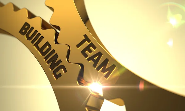 Team Building on the Golden Metallic Gears. — Stock Photo, Image