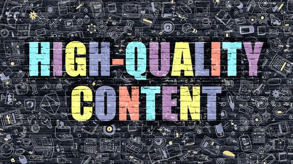 Multicolor High-Quality Content on Dark Brickwall. Doodle Style. — Stock Photo, Image