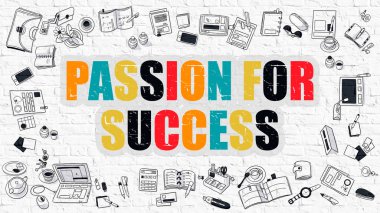 Başarı Kavramı Için Tutku. Beyaz Brickwall üzerinde çok renkli.