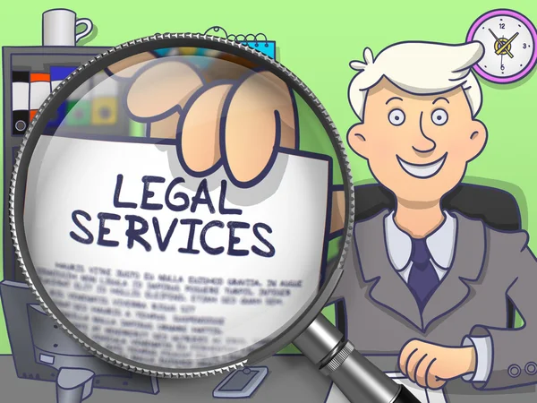 Νομικές υπηρεσίες μέσω του φακού. Doodle έννοια. — Φωτογραφία Αρχείου