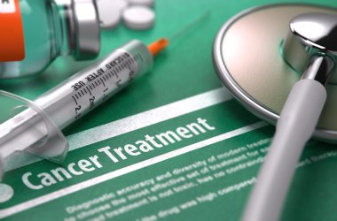 Cancer Treatment - Printed Diagnosis on Green Background. clipart