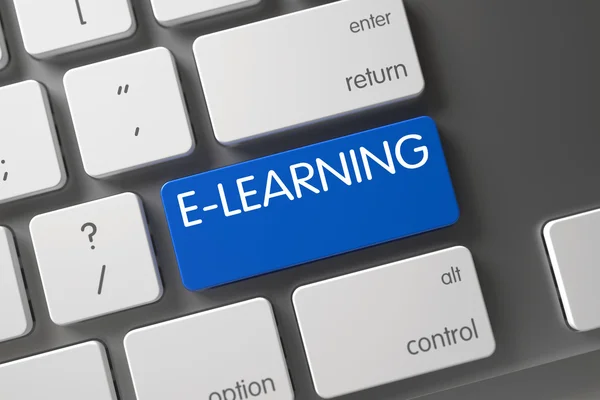 Клавіатура з синю кнопку - E-learning. — стокове фото