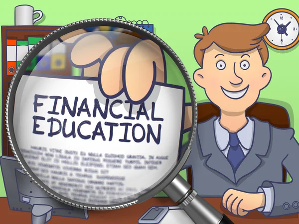 Educación financiera a través de lupa. Concepto de Doodle . — Foto de Stock