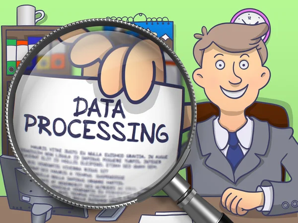 Data Processing through Magnifying Glass. Doodle Design. — Stock Photo, Image