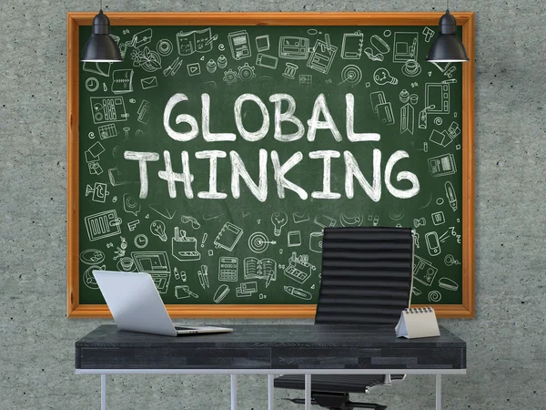 Global Thinking Concept. Doodle Icons on Chalkboard. — Stock Photo, Image