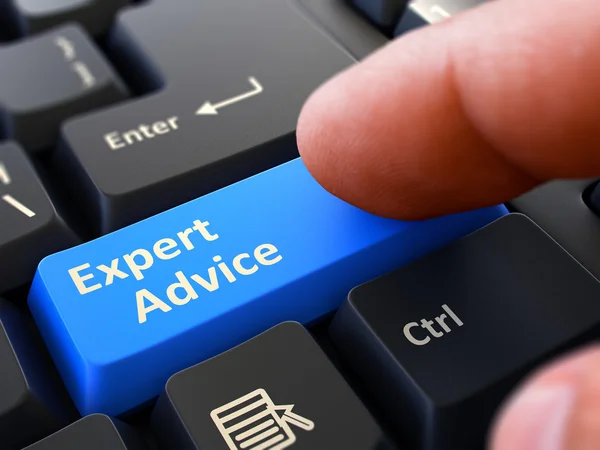 Expert Advice Concept. Person Click Keyboard Button. — Stock Photo, Image