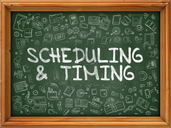 Green Chalkboard with Hand Drawn Scheduling and Timing. — Stock Photo, Image