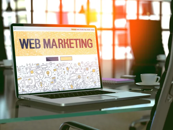 Web Marketing op laptop in moderne werkplek achtergrond. — Stockfoto