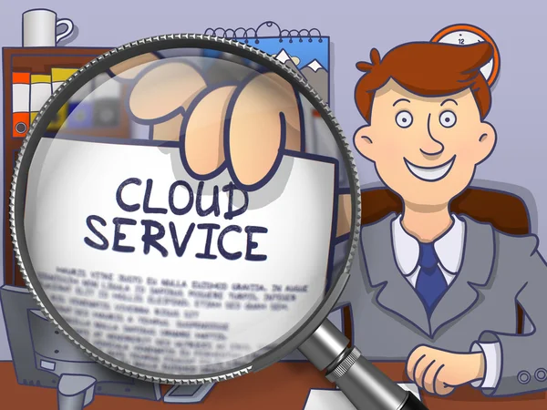Servicio Cloud a través de lupa. Concepto de Doodle . — Foto de Stock