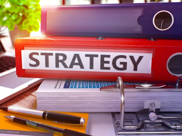 Strategy on Red Ring Binder. Blurred, Toned Image. — Stock Photo, Image