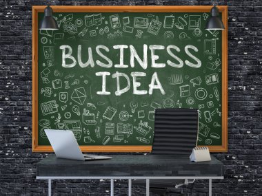 Doodle Simgeleri ile Chalkboard Üzerinde İş Fikri.