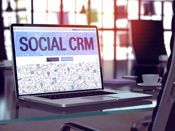 Laptop Screen with Social CRM Concept. — Stock Photo, Image