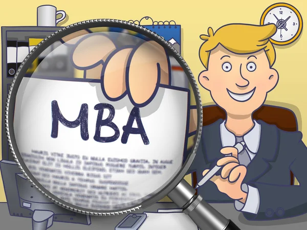 MBA through Magnifying Glass. Doodle Concept. — Stock Fotó