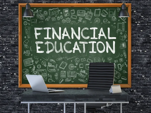 Chalkboard on the Office Wall with Financial Education Concept. — Stock Photo, Image