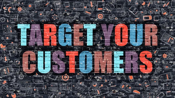 Multicolor Target Your Customers on Dark Brickwall. — Stock Photo, Image