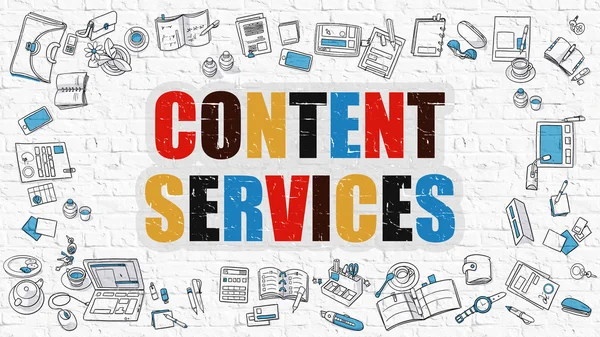 Multicolor Content Services on White Brickwall. Doodle Style. — Stock Photo, Image