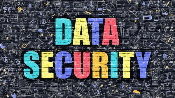 Multicolor Data Security on Dark Brickwall. Doodle Style. — Stock Photo, Image