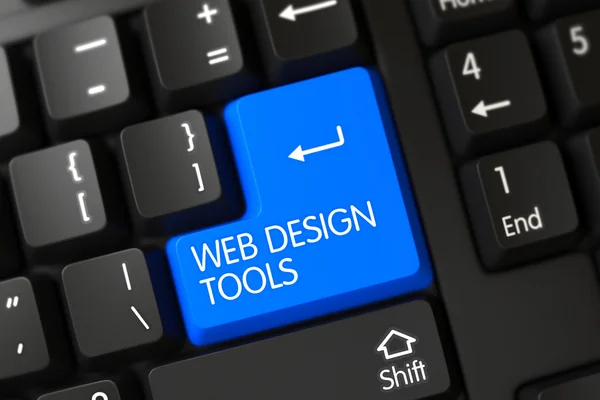 Клавіатура з синьою кнопкою-інструменти веб-дизайну. — стокове фото