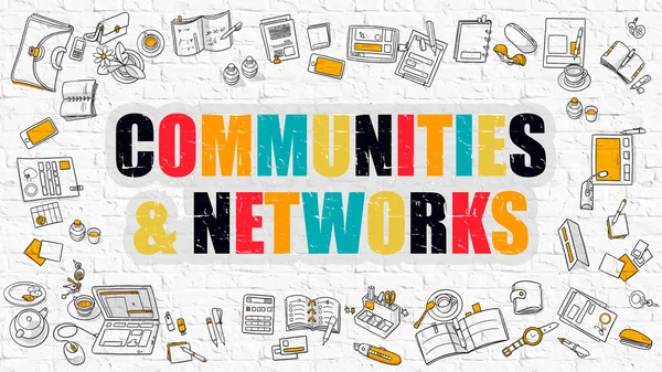Gemeinschaften und Netzwerke. mehrfarbig auf weißem Mauerwerk. — Stockfoto