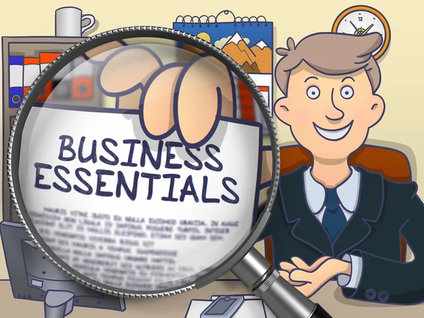 Business Essentials through Magnifying Glass. Doodle Style. — Stock Fotó