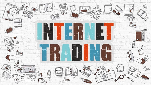 Concepto de comercio por Internet. Multicolor en ladrillo blanco . — Foto de Stock