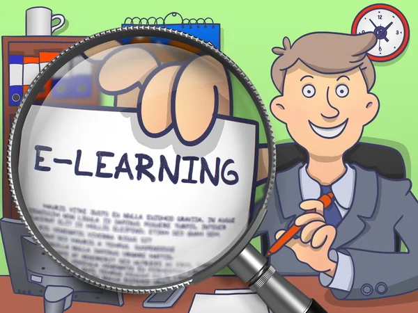 E-learning via vergrootglas. Doodle stijl. — Stockfoto