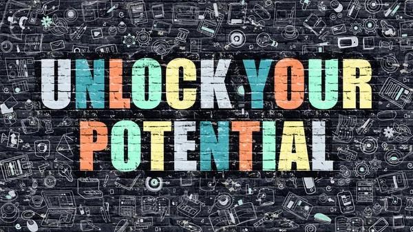 Multicolor Unlock Your Potential on Dark Brickwall. Doodle Style. — Stock Photo, Image
