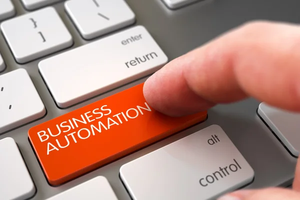 Hand Touching Business Automation Button. — Stock Photo, Image