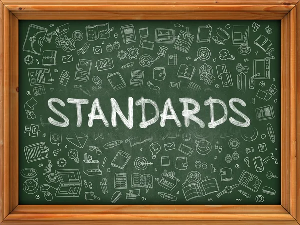 Standards concept. Doodle pictogrammen op schoolbord. — Stockfoto