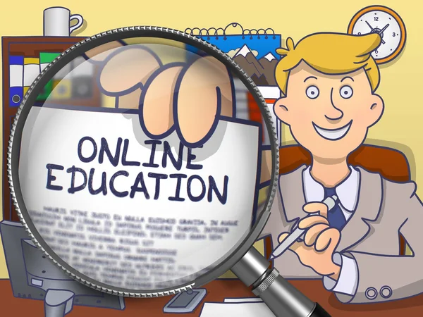 Educación en línea a través de lupa. Diseño de Doodle . — Foto de Stock