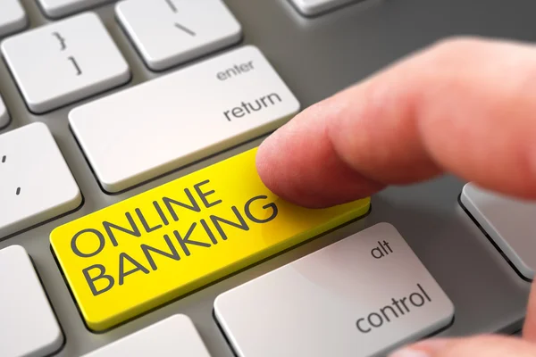 Online Banking - แนวคิดคีย์บอร์ดอลูมิเนียม . — ภาพถ่ายสต็อก