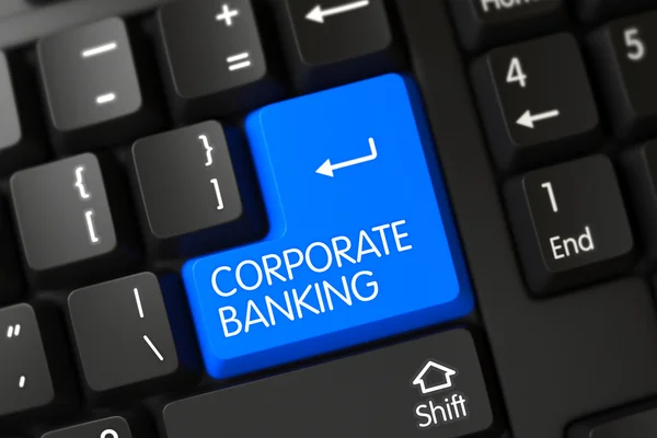 Tangentbord med blå nyckel-företagsbank. — Stockfoto