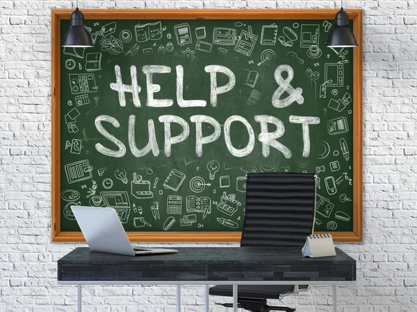 Chalkboard on the Office Wall with Help and Support Concept. — Stock Photo, Image