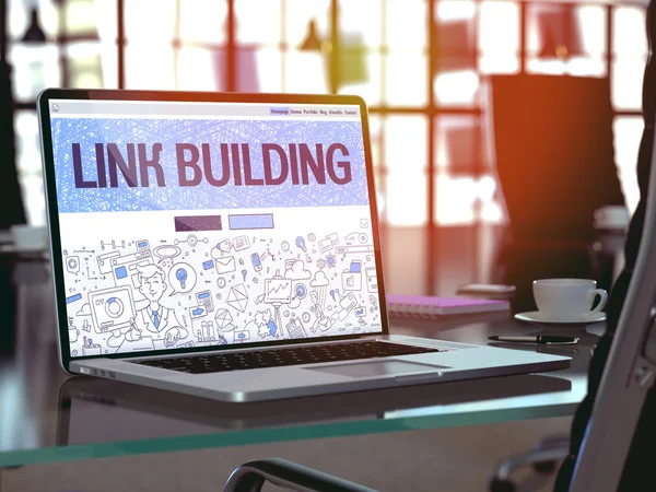 Link Building-koncepcja na ekranie laptopa. — Zdjęcie stockowe