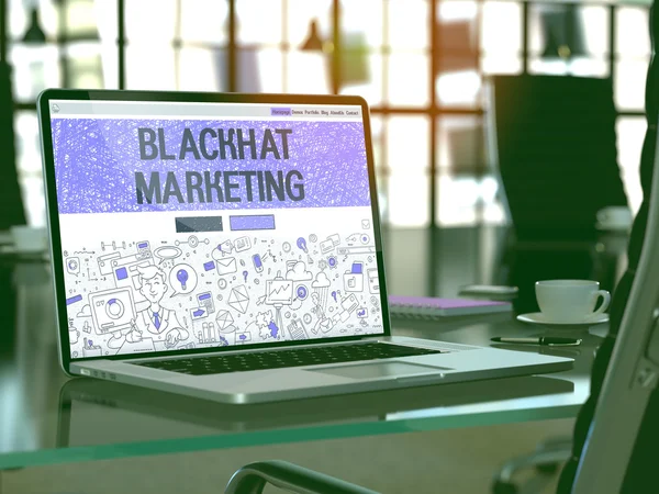 Blackhat Marketing on Laptop in Modern Workplace Background. — Stock Photo, Image