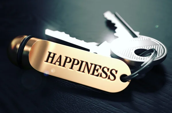 Nycklar till Happiness Concept på Golden keychain. — Stockfoto