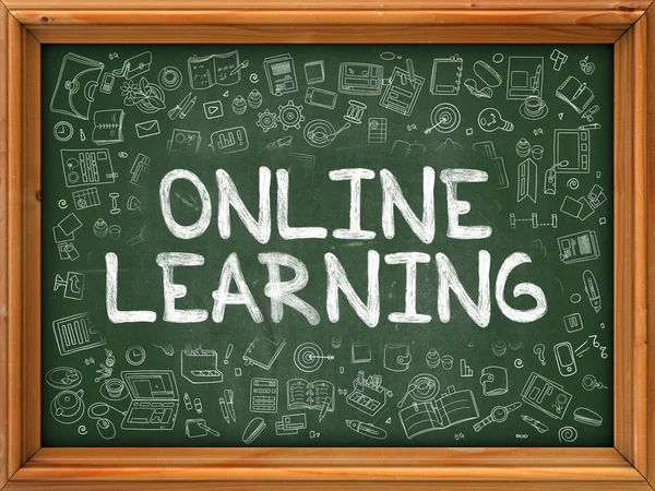 Pizarra verde con aprendizaje en línea dibujado a mano . —  Fotos de Stock