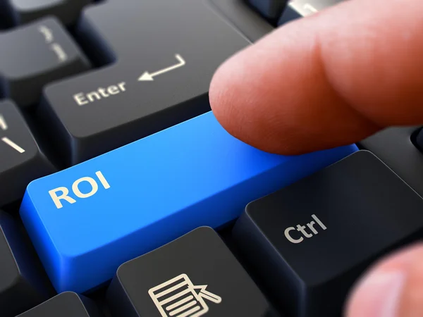Finger Presses Blue Keyboard Button ROI. — Stock fotografie