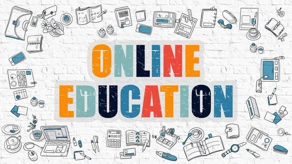 Educación en línea en la pared de ladrillo blanco . —  Fotos de Stock
