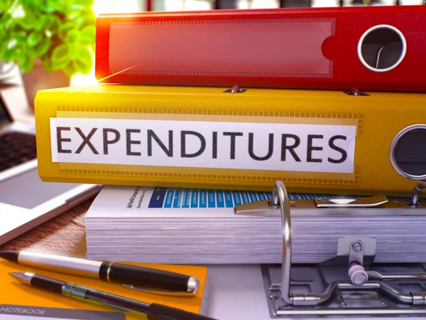 Expenditures on Yellow Ring Binder. Blurred, Toned Image. — Stock Photo, Image