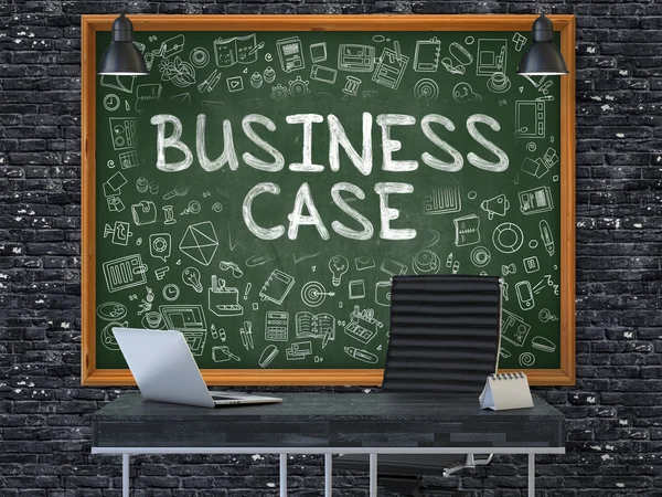 Business Case Konzept. Doodle-Symbole auf Kreidetafel. — Stockfoto
