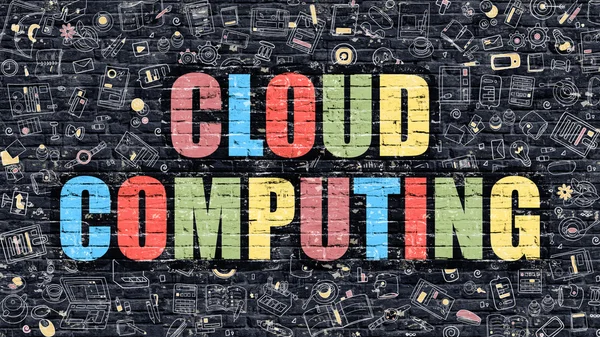 Multicolor Cloud Computing on Dark Brickwall. Doodle Style. — Stock Photo, Image